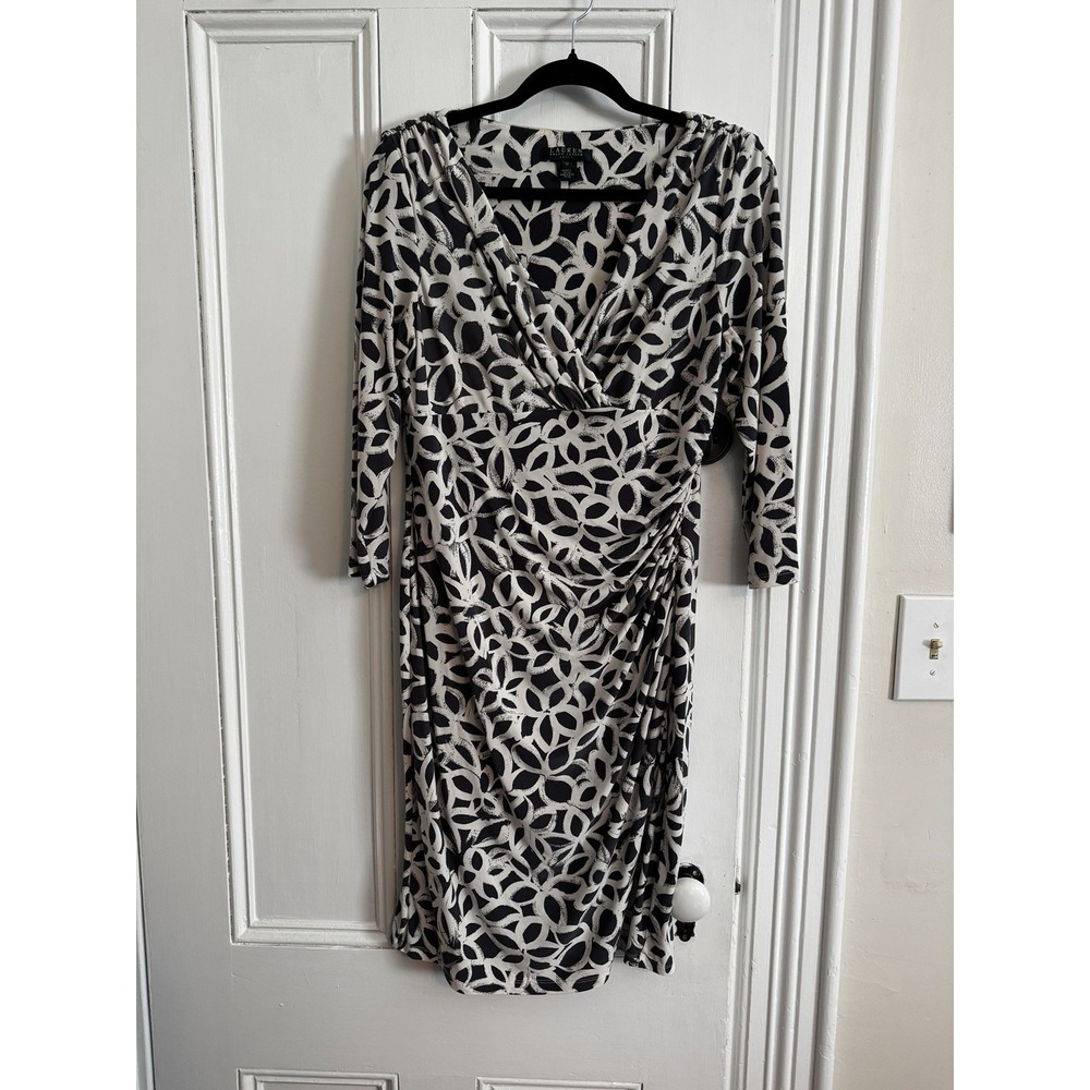 Ralph Lauren Women's Dress Grey and Ivory Size 12, 3/4 Sleeve Perfect Work Dress